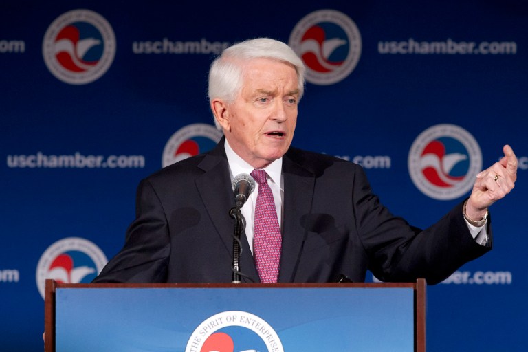 U.S. Chamber of Commerce President and CEO Thomas Donohue speaks at the State of American Business 2015 event in Washington, Wednesday, Jan. 14, 2015. 