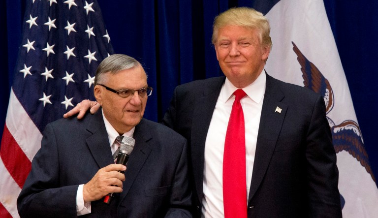 President Trump says he may grant a pardon to former Sheriff Joe Arpaio following his recent conviction in federal court, according to a report. (AP Photo/Mary Altaffer, File)