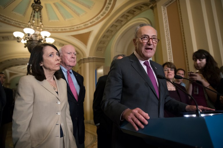 Some have floated the possibility that Republicans could use budget reconciliation to get an infrastructure plan through if healthcare or tax reform fail, but Schumer warned Republicans against using that route. (AP Photo/J. Scott Applewhite)