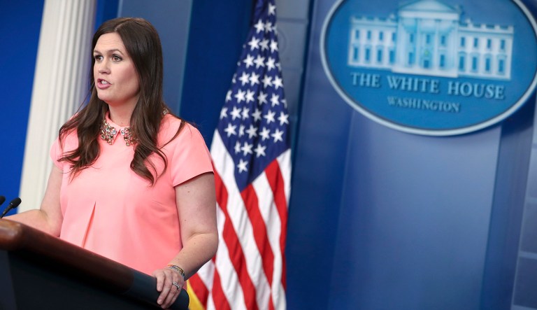 White House deputy press secretary Sarah Huckabee Sanders said Trump isn't bothered by reports that it may take months for the Senate to vote on healthcare. (AP Photo/Andrew Harnik)