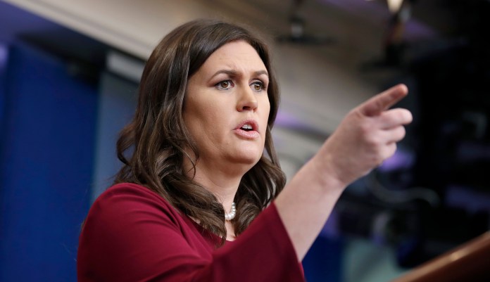 "Only if your mind is in the gutter would you have read it that way," Sanders told a reporter who questioned the content of the tweet. (AP Photo/Alex Brandon)
