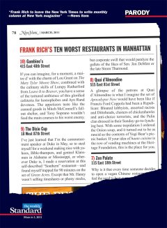 Frank Rich’s Ten Worst Restaurants in Manhattan