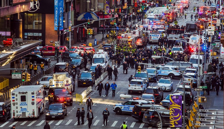 New York City police said a man with a pipe bomb strapped to his body set off the crude device in a passageway under 42nd Street between Seventh and Eighth Avenues. (AP Photo/Andres Kudacki)