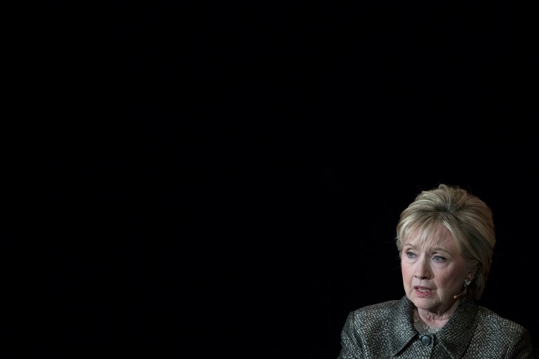 Former Secretary of State Hillary Clinton speaks during the Women in the World Summit at Lincoln Center in New York, Thursday, April 6, 2017. (AP Photo/Mary Altaffer)