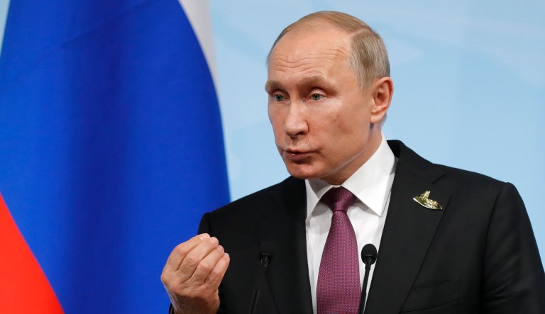 The new sanctions punish Russia for invading Ukraine, interfering in the 2016 presidential election, and backing Syrian President Bashar Assad in a civil war despite Assad's use of chemical weapons and attacks on civilians. (AP Photo/Alexander Zemlianichenko, pool)
