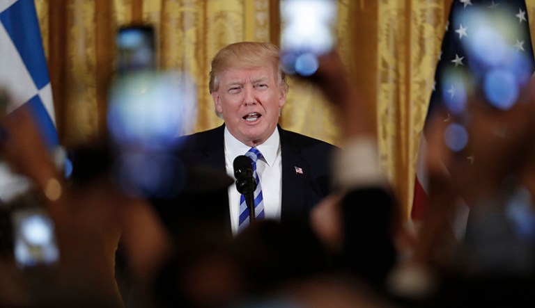 President Trump is more trusted than the news media to tell people the truth, according to a new poll. (AP Photo/Pablo Martinez Monsivais)