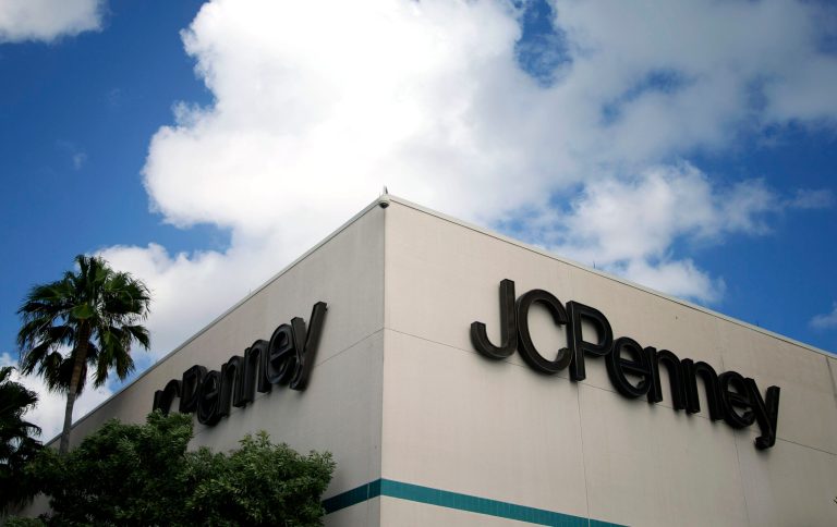 FILE - This Monday, Aug. 19, 2013 file photo shows a J.C. Penney store in a Pembroke Pines, Fla., shopping center. J.C. Penney Co. on Wednesday, Oct. 8, 2014 says its shares fell nearly 10 percent after the department store operator warned that its sales last month were weaker than expected. (AP Photo/J Pat Carter, File)