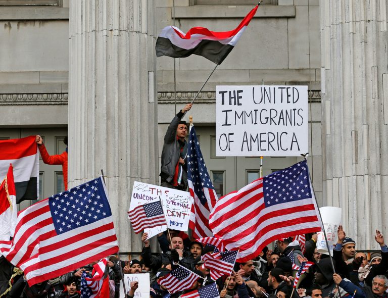 Corporate chieftains who will meet President Trump at the White House on Friday have expressed no fondness for his executive order on visas and refugees. (AP Photo/Kathy Willens)