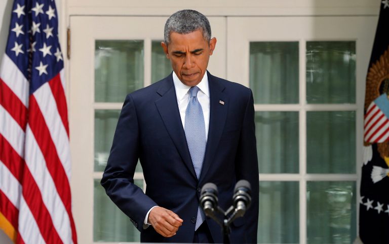 President Obama arrives to make a statement about Syria in the Rose Garden at the White House on Saturday. (AP/Charles Dharapak)