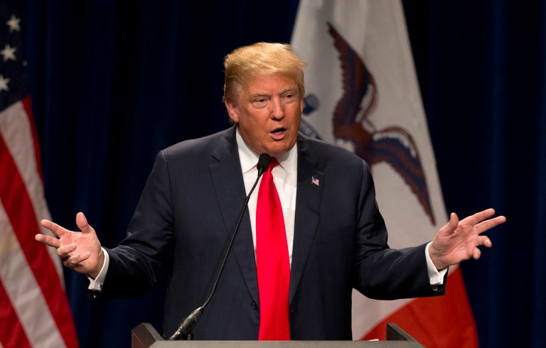 Republican presidential candidate Donald Trump launched into the newest of his recurring talking points: Cruz's Canadian birth status. (AP Photo/Jae C. Hong)