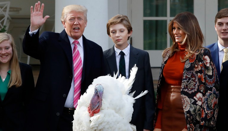 Drumstick beat Wishbone for the pardon in a public Twitter poll, but in reality Wishbone will be spared from the dinner table too. (AP Photo/Jacquelyn Martin)