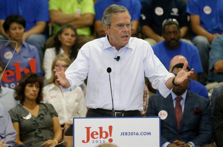 Republican presidential candidate and former Florida Gov. Jeb Bush details his tax reform plan in a speech in Garner, N.C., Wednesday. (AP Photo/Gerry Broome)