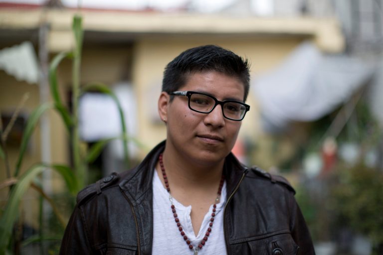 In this Friday, Oct. 3, 2014 photo, Dario Guerrero stands for a portrait at his grandparents' home in the outskirts of Mexico City. Guerrero, a Harvard University junior, accompanied his dying mother to Mexico without government permission, and is now unable to return to the United States. (AP Photo/Dario Lopez-Mills)