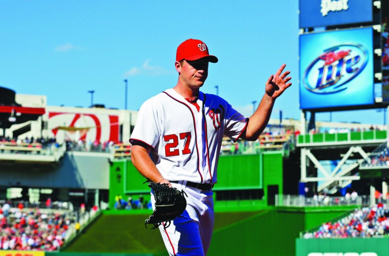 Alex Brandon/AP
Jordan Zimmermann allowed one run on four hits and struck out seven in 62Ã3 innings as the Nationals beat the Brewers.