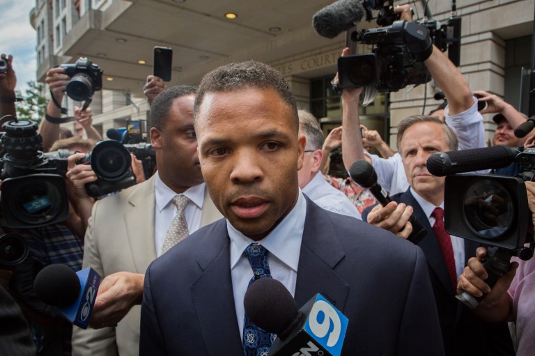 Former Illinois Congressman Jesse Jackson Jr. leaves federal court in Washington on Wednesday. (Graeme Jennings/Examiner)