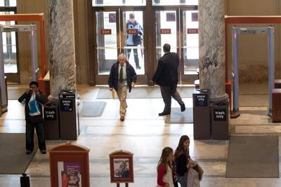 A Smithsonian official said guards at the five museums with metal detectors -- Air and Space, American History, American Indian, Natural History (pictured), and Postal -- only monitor the machines at random because officials want to ensure quick access.