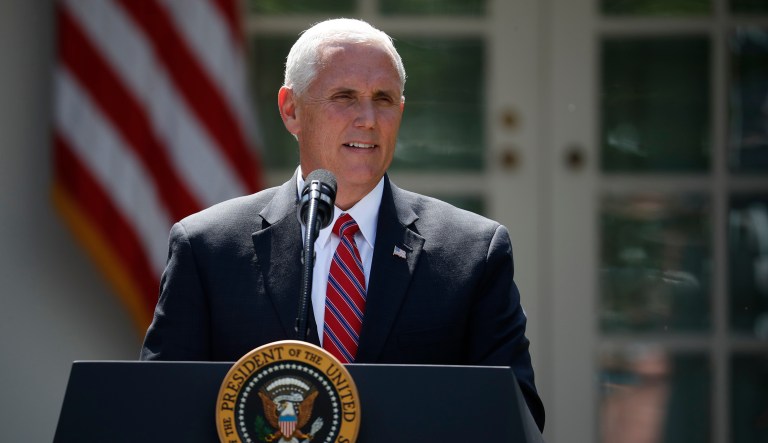 Vice President Mike Pence signed an email fundraising appeal for the Karen Handel campaign with 15 days remaining before and on the eve of the first televised debate between the two candidates running for the GOP-leaning suburban Atlanta House seat. (AP Photo/Pablo Martinez Monsivais)