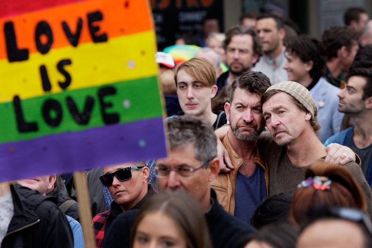 Large crowds gather at Taylor Square in support of Marriage Equality on May 31, 2015 in Sydney, Australia. They are specifically calling on the government to allow for a free vote on Marriage Equality. (Photo by Lisa Maree Williams/Getty Images)