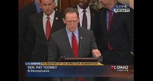 After dining with President Obama, Republican Senators Toomey and Johnson join Rand Paul filibuster