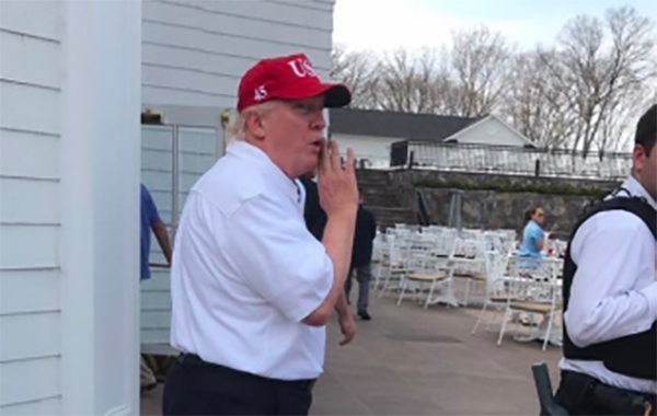 In the absence of actually getting to see the president during the four hour-plus stay, some journalists picked up on a private Instagram account that seemed to be posting photos from inside the club showing Trump dressed for golf and travelling across the course in a golf cart. (Photo courtesy of Instagram/Twitter)