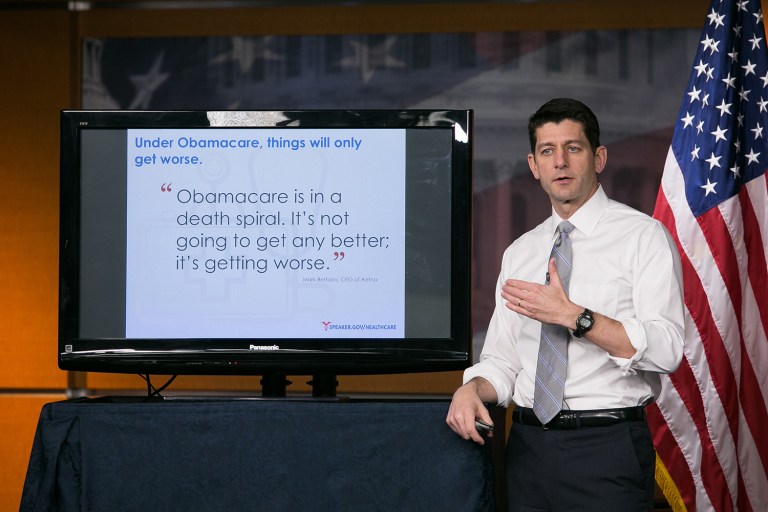 The message from Speaker Paul Ryan was that despite last week's failed attempt, the GOP could not walk away from the effort to repeal the collapsing law, and replacing it with Republican reforms. (Graeme Jennings/Washington Examiner)