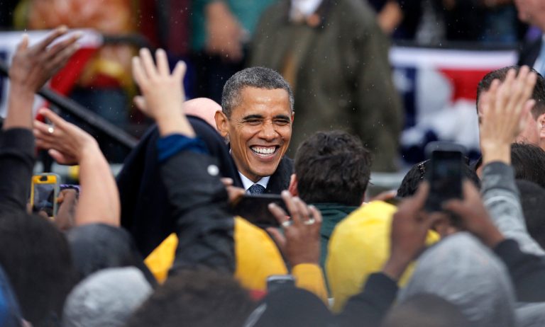 President Barack Obama shakes hands with supporters after speaking at a campaign event at Cleveland State University. (AP Photo)