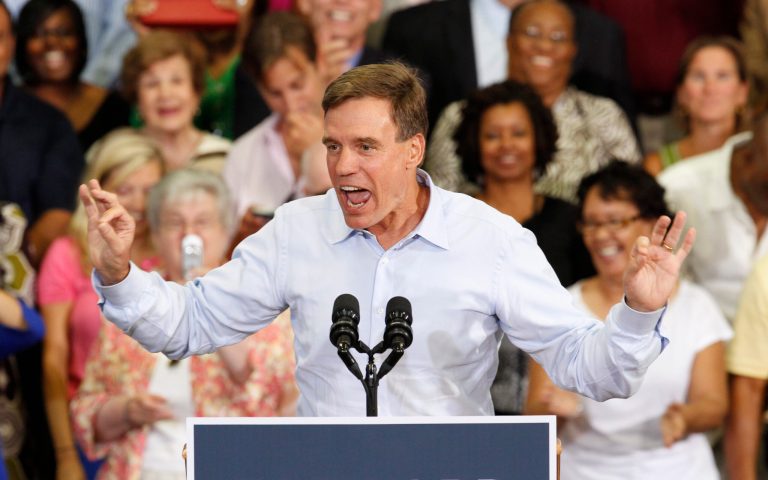 US Senator Mark Warner, D-Va., gestures during an Obama campaign rally in Virginia Beach. ( AP Photo)