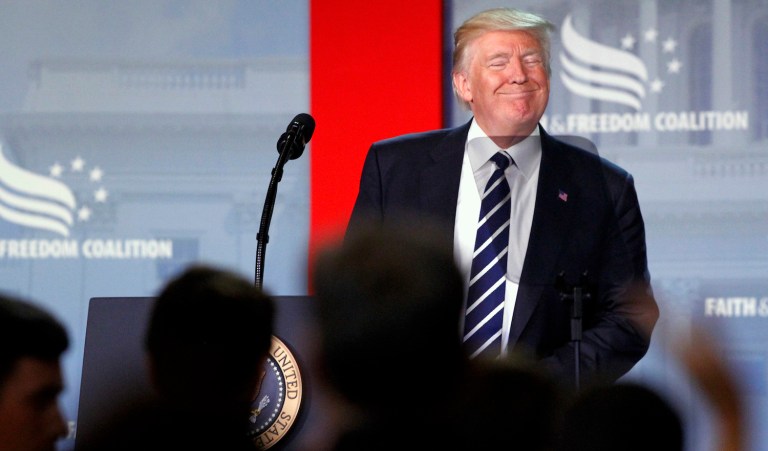 If Trump had denounced timid and bumbling Republicans who can't get anything done in Congress, he probably would have won applause in the room. (AP Photo/Jacquelyn Martin)