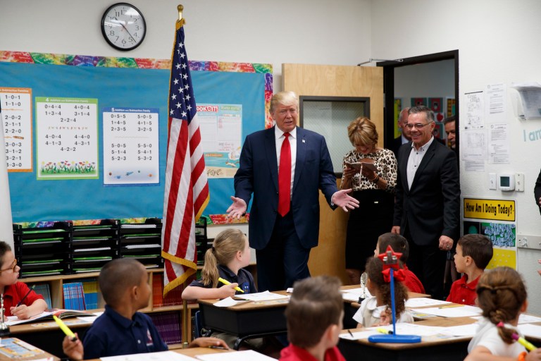 A father was upset over homework assigned to his daughter that he felt was disparaging to President Trump. (AP Photo/ Evan Vucci)