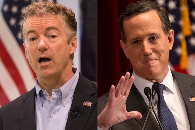 The messages of Rand Paul and Rick Santorum could be useful for the remaining Republican candidates. (AP photos)