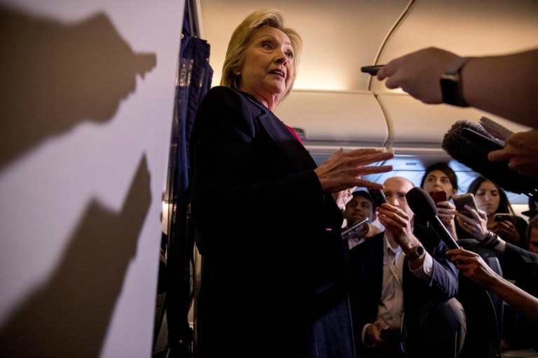 Hillary Clinton's question-and-answer sessions with reporters aboard her campaign jet sparked a debate Tuesday about whether the interactions qualified as press conferences. (AP Photo/Andrew Harnik)