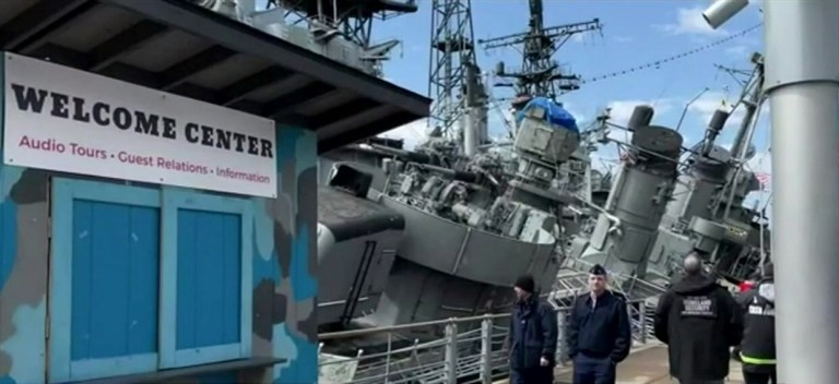 SEE IT: Retired USS The Sullivans sinking on Buffalo waterfront