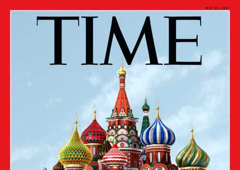 Time was most likely going for a Kremlin theme here, playing on long-standing concerns about the extent to which Russian operatives meddled in the election. (Credit: Time Magazine)