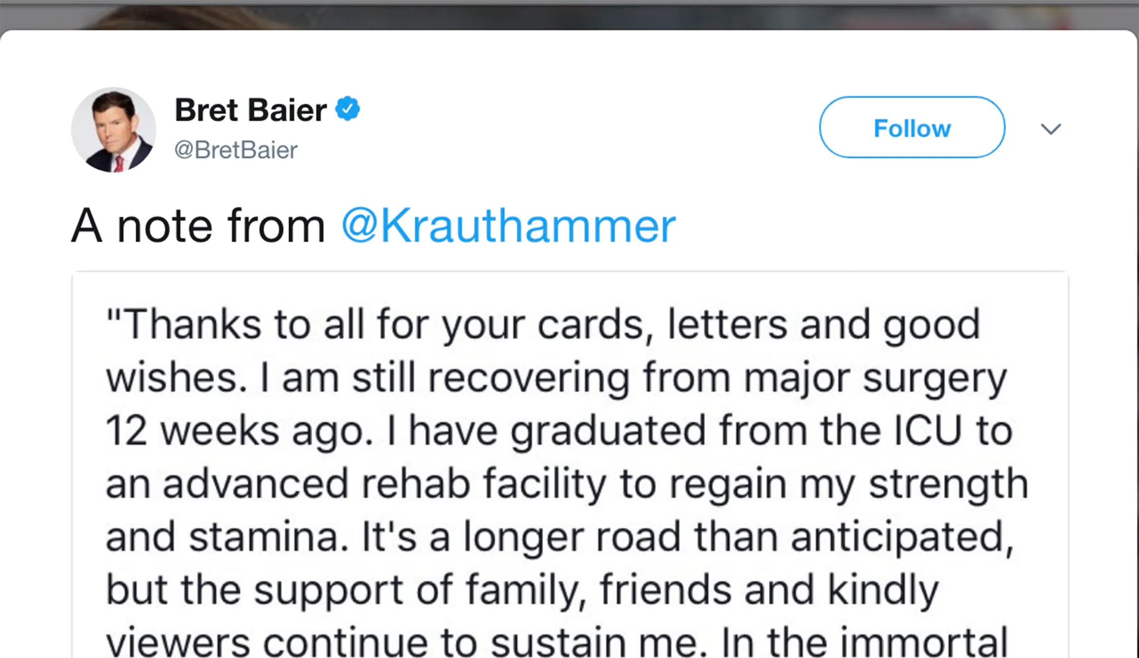 Charles Krauthammer ‘still recovering’ from mystery surgery, promises: ‘I’ll be back’