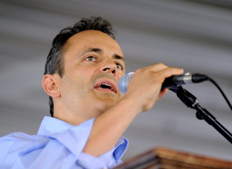 FILE - In this Aug. 3, 2013 file photo, Matt Bevin of Louisville, Ky., speaks in Fancy Farm, Ky. Bevin, a Louisville businessman, will face off against Sen. Mitch McConnell in the primary election for the Republican party ticket. (AP File)