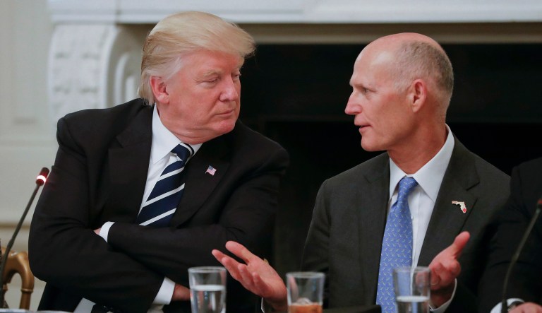 President Trump called on Florida Gov. Rick Scott to run for Senate Friday during an event where he announced a change in United States policy toward Cuba. (AP Photo/Pablo Martinez Monsivais)