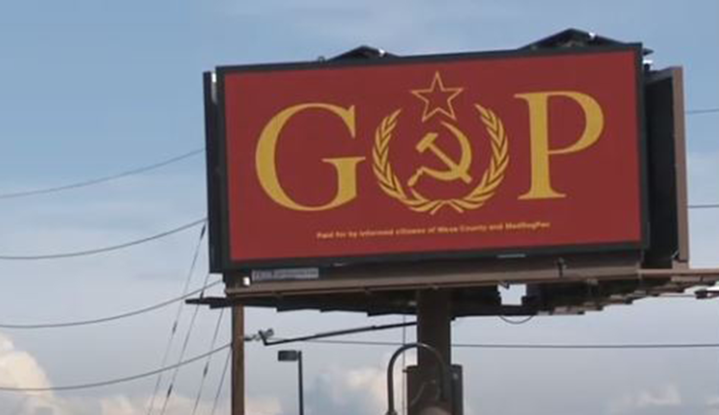 Colorado billboard depicts GOP with Soviet hammer and sickle