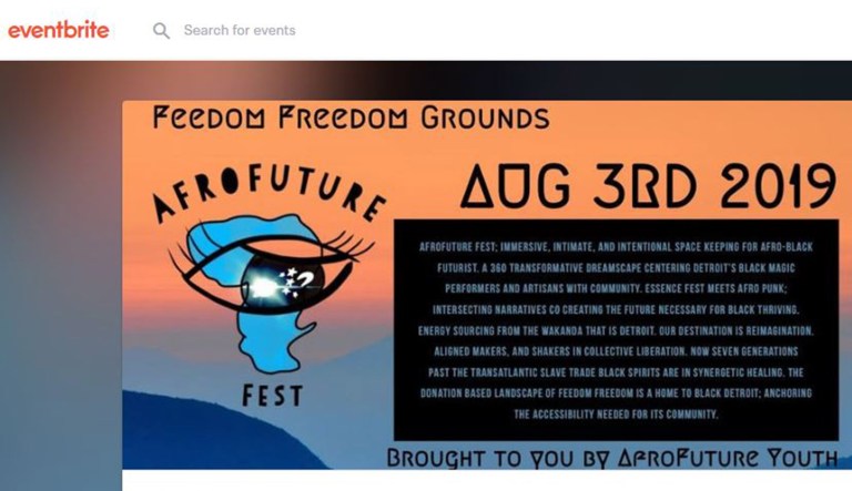 This screenshot shows the AfroFuture EventBrite page.