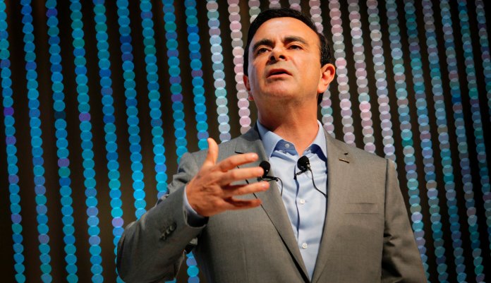 Carlos Ghosn, Chairman and CEO of Renault-Nissan Alliance, attends a press conference held in Paris, France, Friday, Sept. 15, 2017. The Renault-Nissan alliance is ramping up electric car production, vowing 12 new models by 2022 and to make electric cars 30 percent of its overall production.
