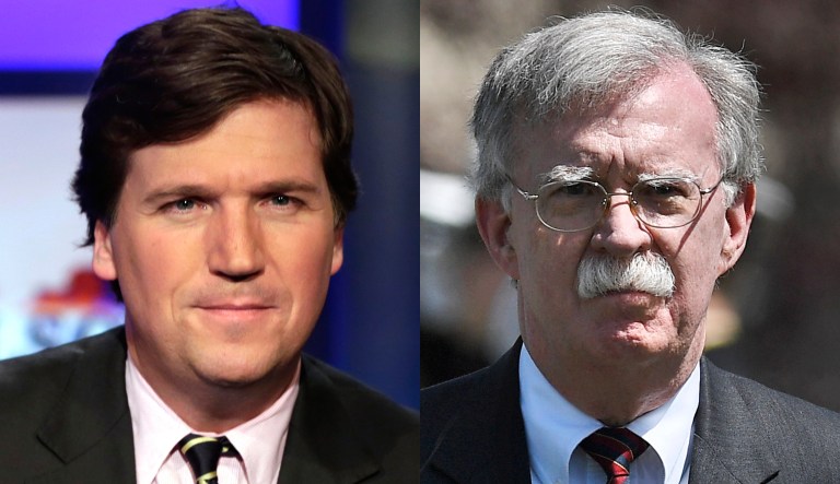 Pictured are Tucker Carlson, left, and John Bolton, right.