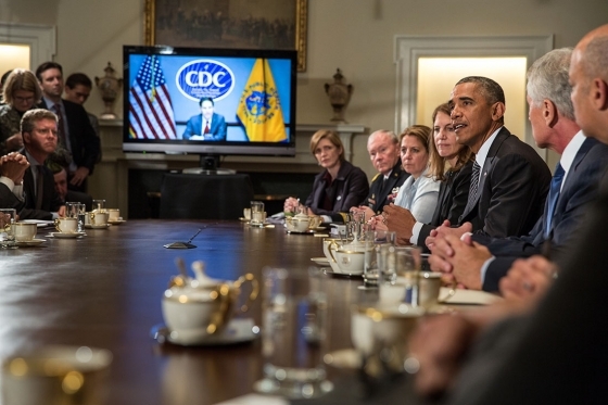 President Obama delivers a statement to the press after a meeting with cabinet agencies coordinating the government's Ebola response, in the Cabinet Room Wednesday. (Official White House Photo by Pete Souza)