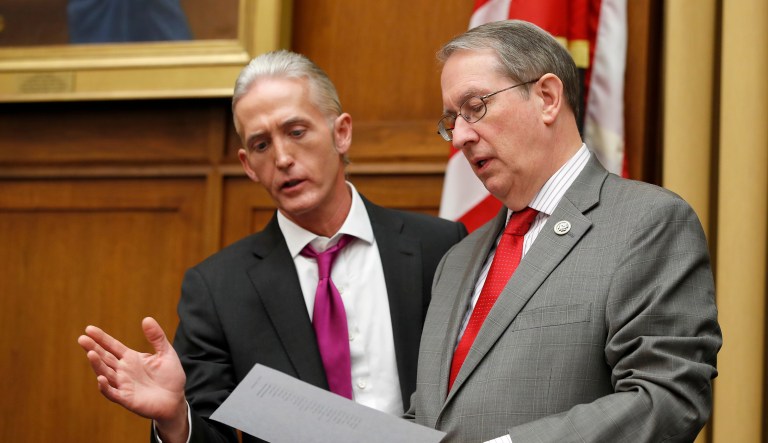 Their letter requests the Department of Justice allow the three officials to be available for transcribed interviews beginning on Thursday. (AP Photo/Alex Brandon)