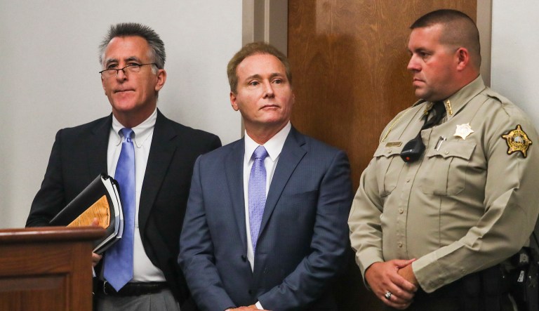 Rene Boucher, center, pleaded not guilty to charges that he assaulted his neighbor, Sen. Rand Paul. Boucher and Paul have been neighbors for 17 years in a gated community. (Austin Anthony/Daily News via AP)