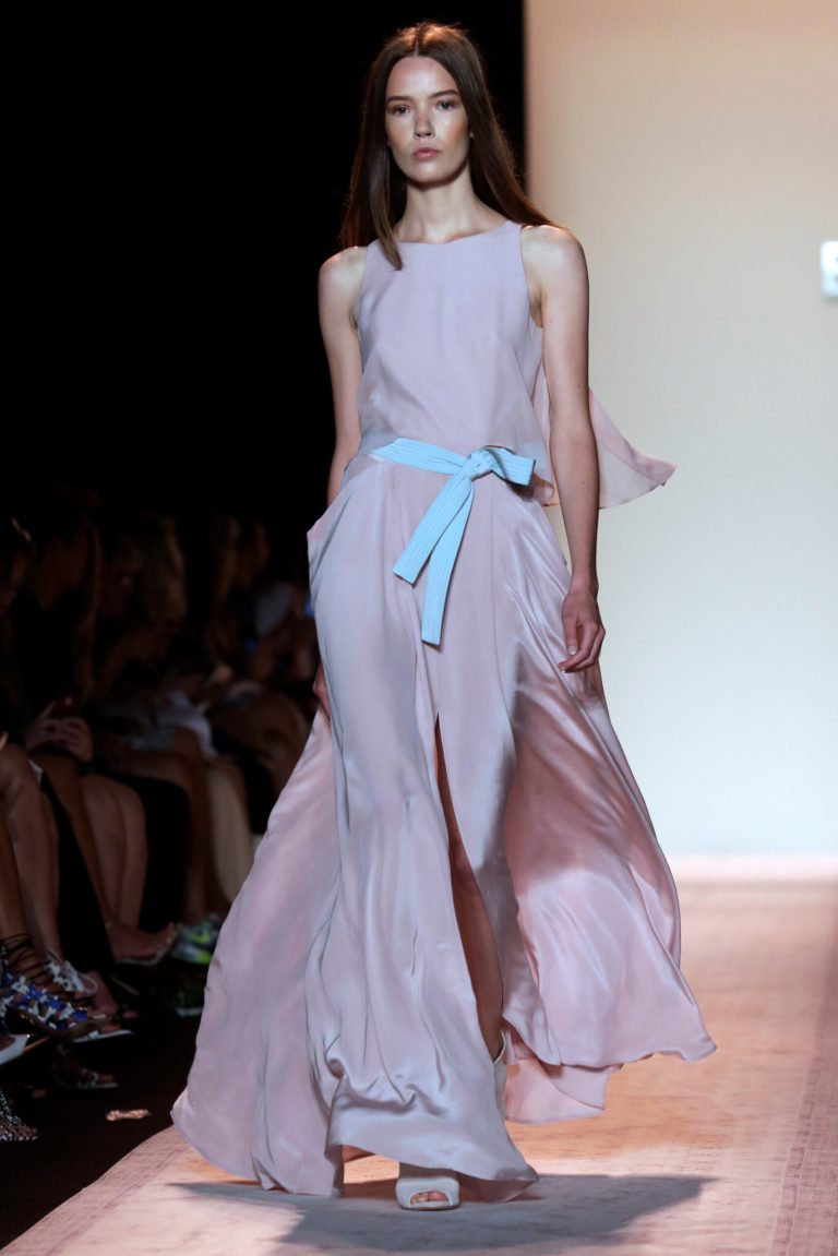The BCBG MAX AZRIA Spring 2015 collection is modeled during Fashion Week in New York, Thursday, Sept. 4, 2014. (AP Photo/Richard Drew)