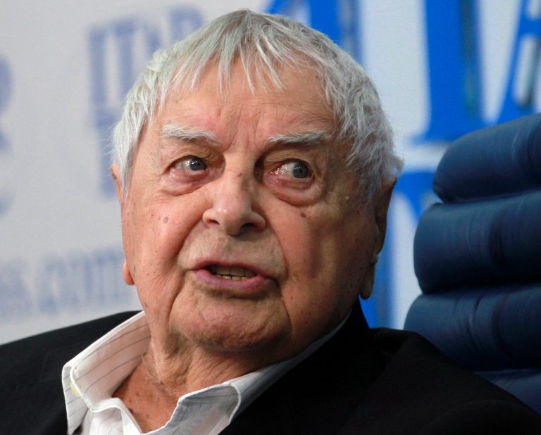 FILE - Yuri Lyubimov, 93, art director and the founder of the Taganka Theater speaks during a news conference in Moscow, in this Thursday, June 30, 2011 file photo.  Lyubimov died Sunday Oct. 5, 2014 at 97, leaving as his legacy Moscow's world-famous Taganka Theater, which he founded in 1964.(AP Photo, File)