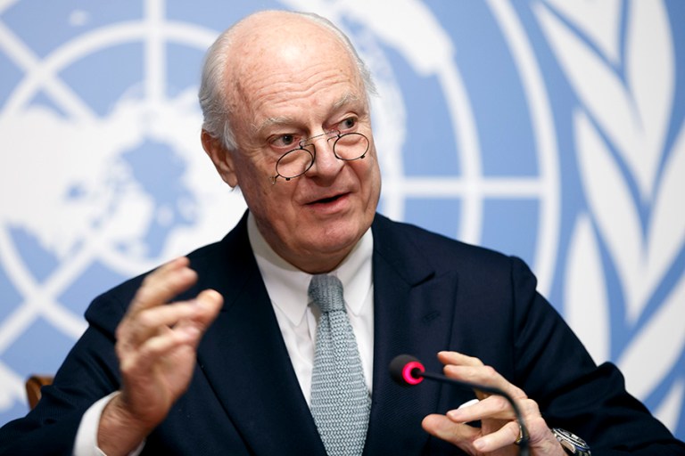 Staffan de Mistura, the United Nations' Syria envoy, told reporters Monday that the latest round of the negotiations would begin in Geneva on Friday and invitations would go out Tuesday. (Salvatore Di Nolfi/Keystone via AP)