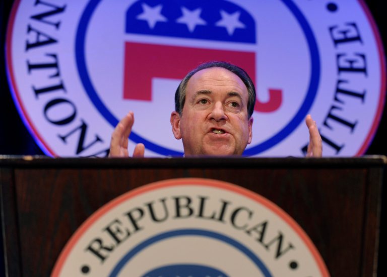 Former Arkansas Gov. Mike Huckabee on Thursday urged a gathering of Republicans in Washington to stop attacking each other as RINOs -- Republicans in Name Only. (AP Photo)