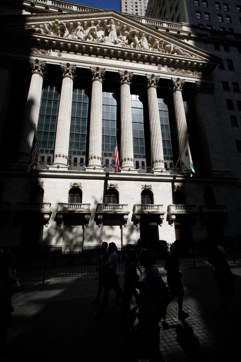 The New York Stock Exchange is shown, Monday, July 15, 2013 in New York. European stock markets were down Friday, July 25, 2014 while Asian markets took cheer from U.S. unemployment claims falling to an eight-year low. (AP Photo/Mark Lennihan)
