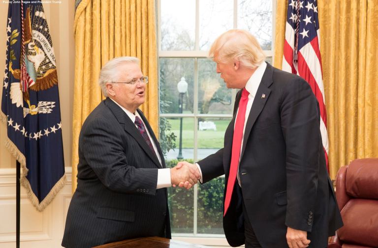 Pastor John Hagee meeting President Trump last Friday.