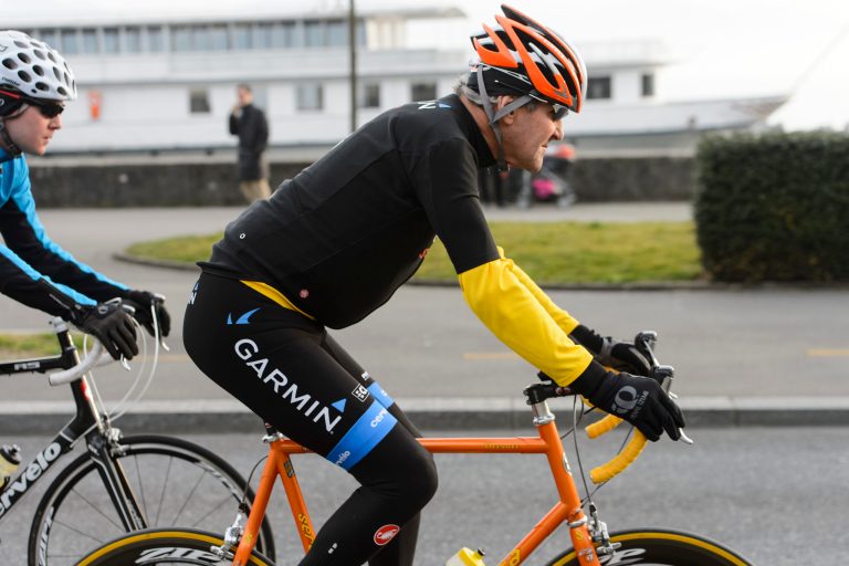 In this March 16, 2015 file photo, U.S. Secretary of State John Kerry, rides a bike after a bilateral meeting with the Iranian Foreign Minister in Lausanne, Switzerland. Kerry is in stable condition in a Swiss hospital after suffering a leg injury in a bike crash outside Geneva Switzerland on Sunday, May 31, 2015. (Jean-Christophe Bott,Keystone via AP, file)